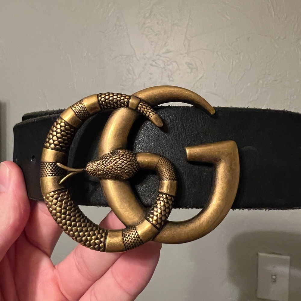 Gucci Black Belt with Gold Snake Buckle